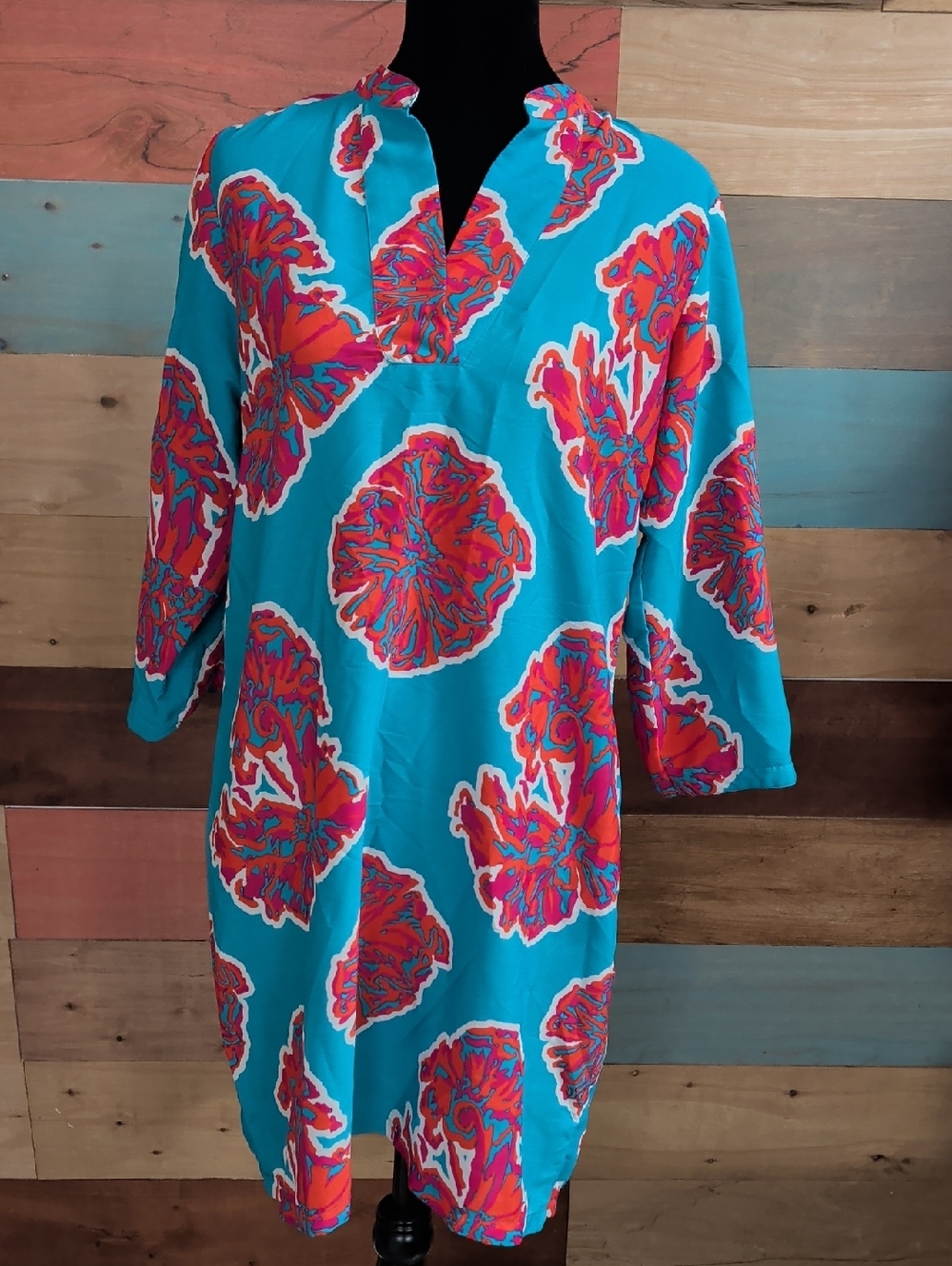 belk Turquoise Dress with Pink & Coral Abstract Print